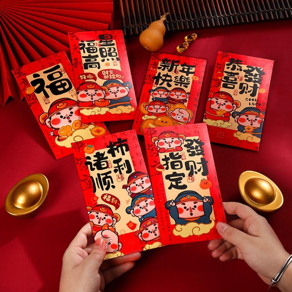 6pcs Chinese Style 2025 New Year Money Pocket Calligraphy Red Packets  Spring Festival Supplies
