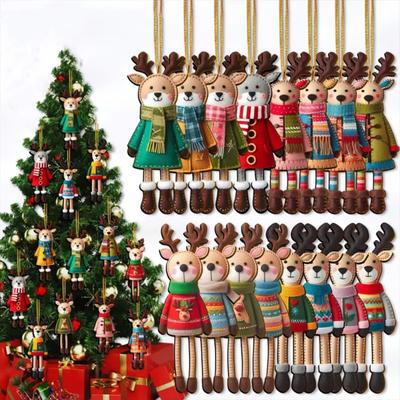 Enfeites Penduráveis de Rena de Natal 2D Decorações de Rena de Madeira Enfeites de Rena Coloridos para Árvore de Natal