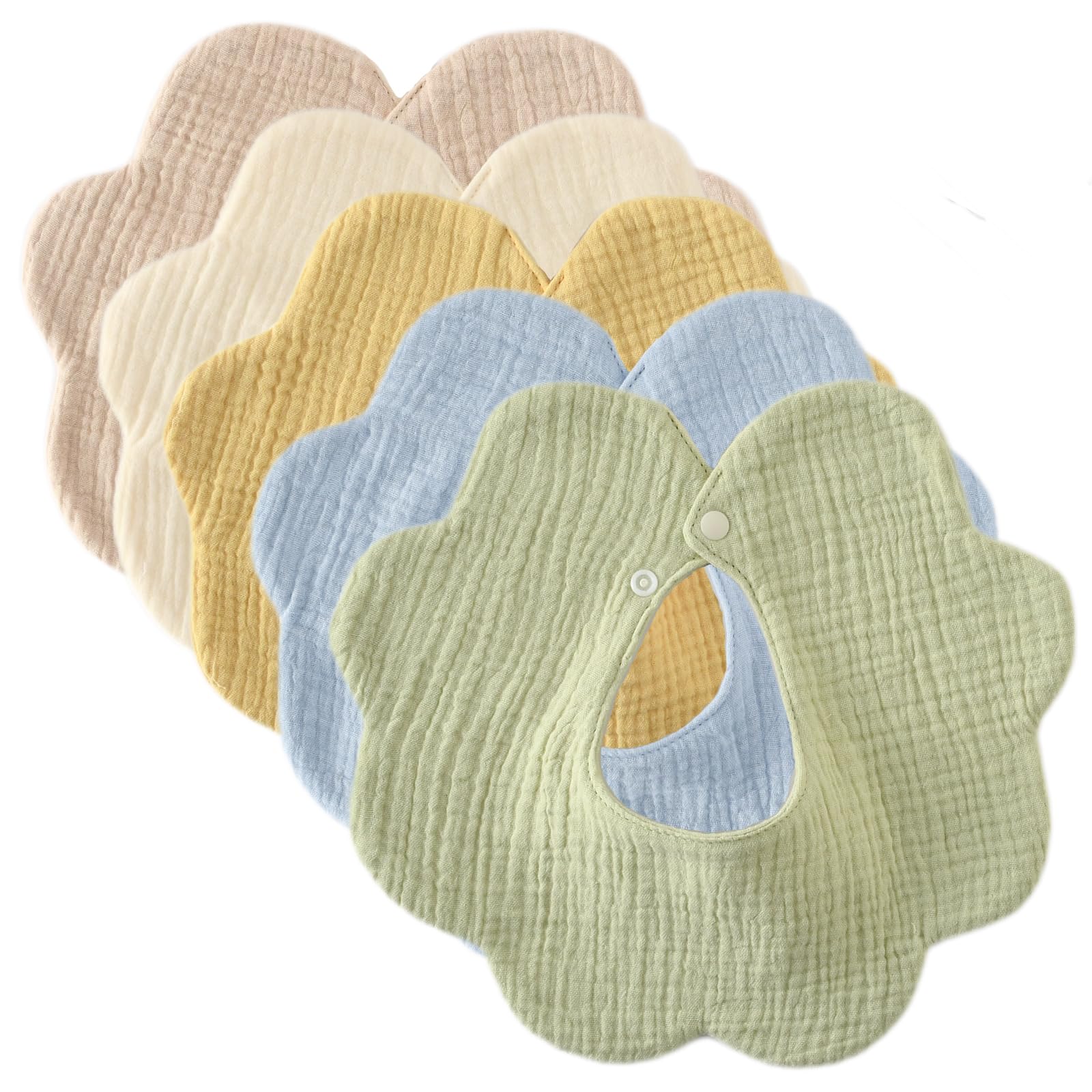 

GoUseGo Baby Set of Solid for Girls and Baby Baby Shower Gift Bibs, 360°, 5, 6-Layer Gauze, Large, Petal-Print Bibs, Color, Boys, 100% Cotton,