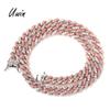 UWIN Fashion 9mm Silver Pink Cubic Cuban Link Chain Rose Gold Plated CZ Women Jewelry Two Tone Plated Necklace