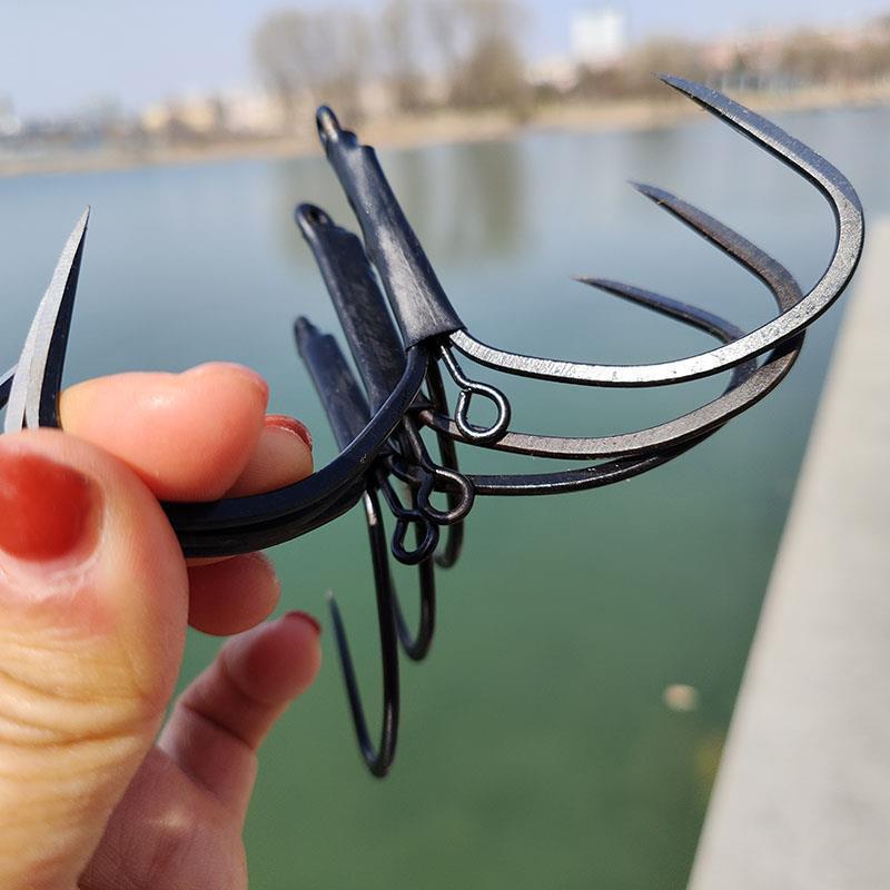 Hameçons de pêche Trois hameçons triples, Trois hameçons, Anneaux supérieur et inférieur, Doubles cercles, Hameçons triples triangulaires tranchants et à décollement rapide des écailles