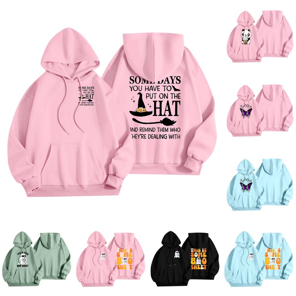 Damenmode Damen Leichter Langarmpullover mit Taschen Preppy Graphic Hoodie