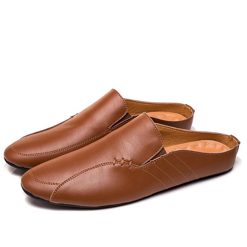 Man Summer Fashion Casual Shoes Male Breathable Backless Loafer Half Shoes Back Leather Muller Shoes Low Heel Shoes Half Slipper