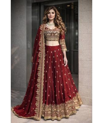 Women Bollywood Heavy Two Tone Fandy Silk Lehenga Choli Party Wear Designer Wedding Wear