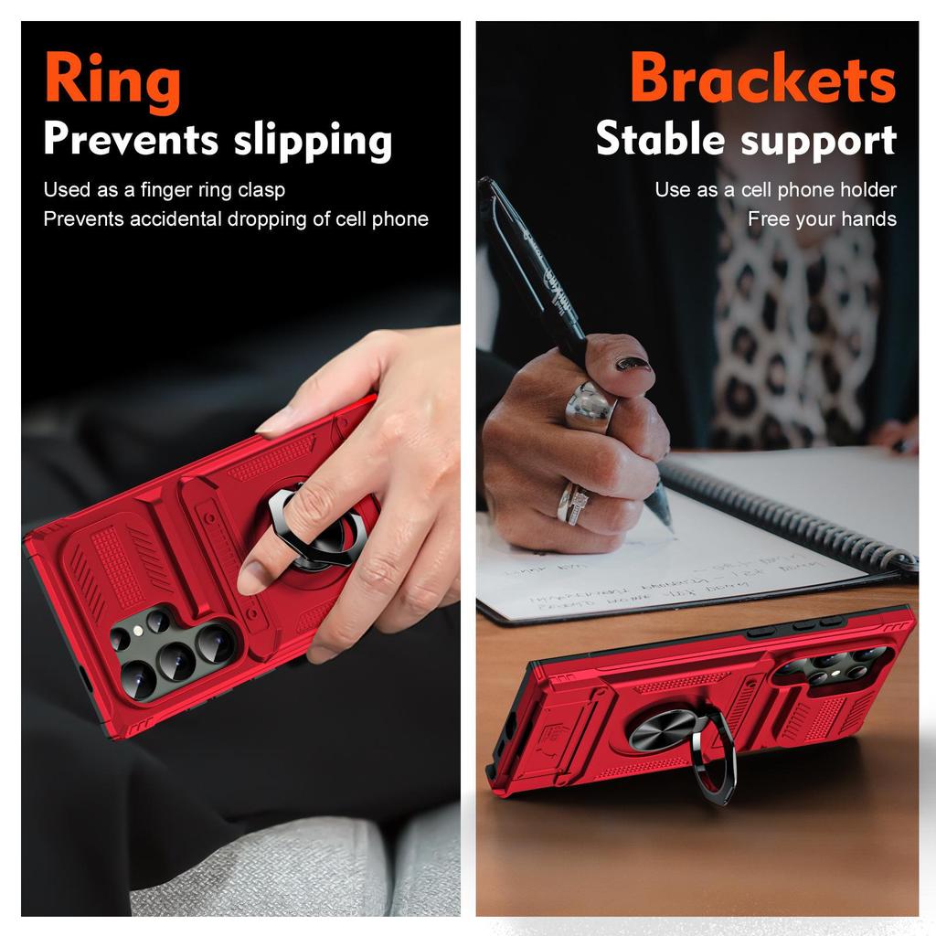 Samsung S26 Ultra Card Slot Phone Case with Magnetic Ring Holder and Anti-Fall Protection