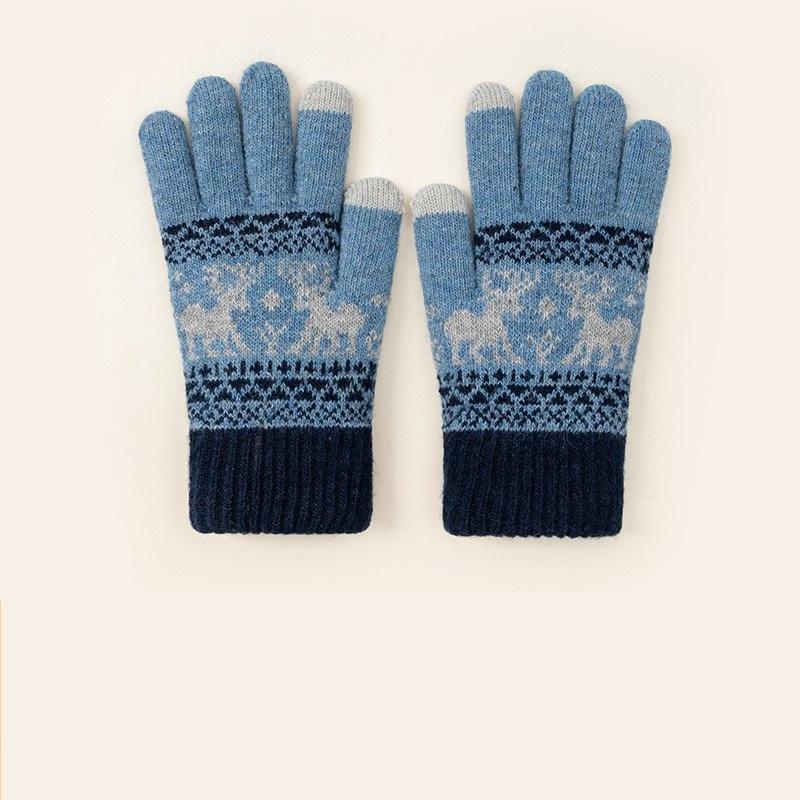 Christmas Gloves Winter Boys Gloves Kids Warm Touchscreen Knitted Gloves Five-Finger Cycling Gloves Knit Student Gloves 7-10Y синий