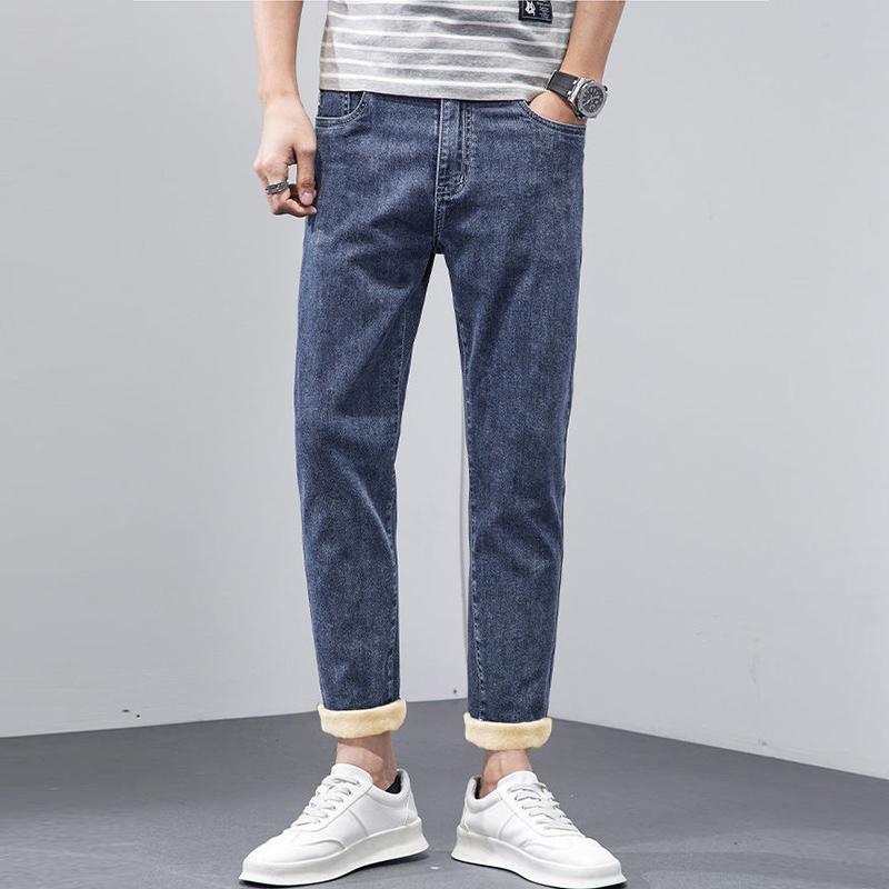 

Толстые джинсы мужские зимние брюки узкие прямые мужские потертые2024Новинка осень и зима эластичные брюки на флисовой подкладке 28 синий