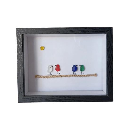 Sea Glass Photo Frame Home Decor 7.6 Inch Handmade Sea Glass Birds Artwork Wooden Frame Unique Sea Glass Art Decoration Housewarming Gift for Friend