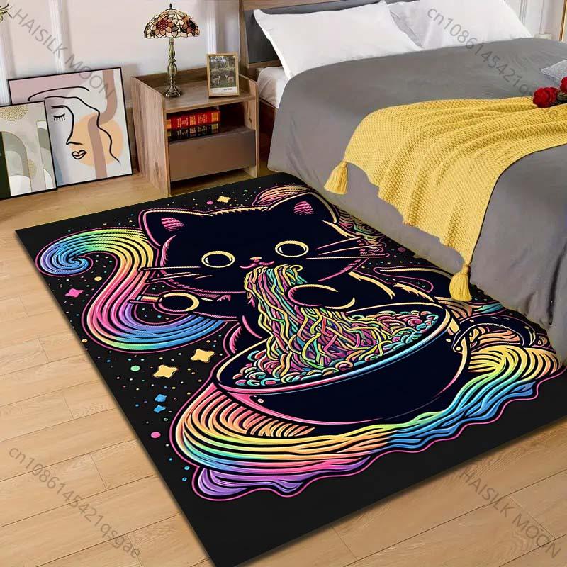 

Cute black cat eating noodles Pattern Rug Carpets for Bedroom Living Room Sofa Mat Creative Door Mat Cloakroom Home Decor 40x60cm