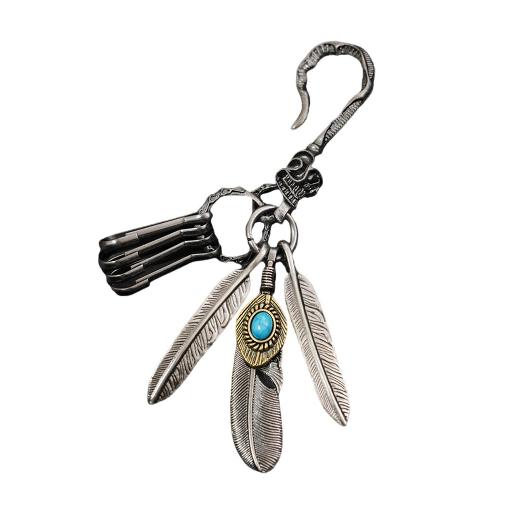 Kreativer Feder- und Türkis-Robuster Zinklegierungshaken Schlüsselanhänger Anhänger für Trendsetter, die einzigartige Stile suchen