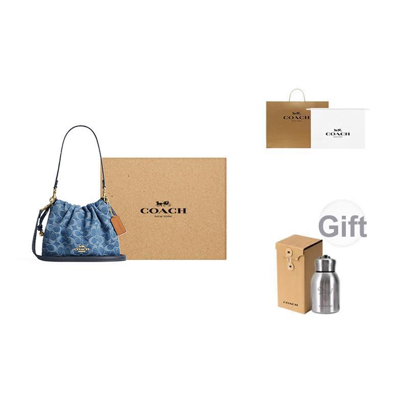 Coach Faye 22 Monogram Chain Strap Cotton And Leather Crossbody Bag Medium Women bags Denim-Blue CDB94-IMTYV