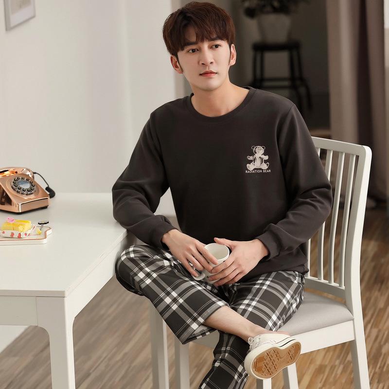 

Мужской пижамный комплект больших размеров из чистого хлопка с длинным рукавом для весны и осени XL