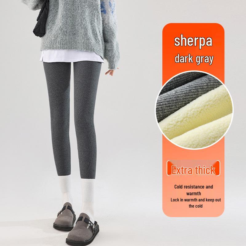 Dames Tykke Fleece Høyt Liv Slim Fit Leggings for Vinter Yttertøy, Stor Størrelse, Varm Ribbestrikket Bukse