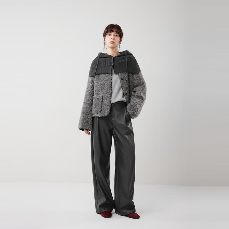 ELLE French Knit Hooded Shawl Fashion Single-Breasted Design Casual Loose Versatile Long Sleeve Plush Coat Women Outerwear EF53027