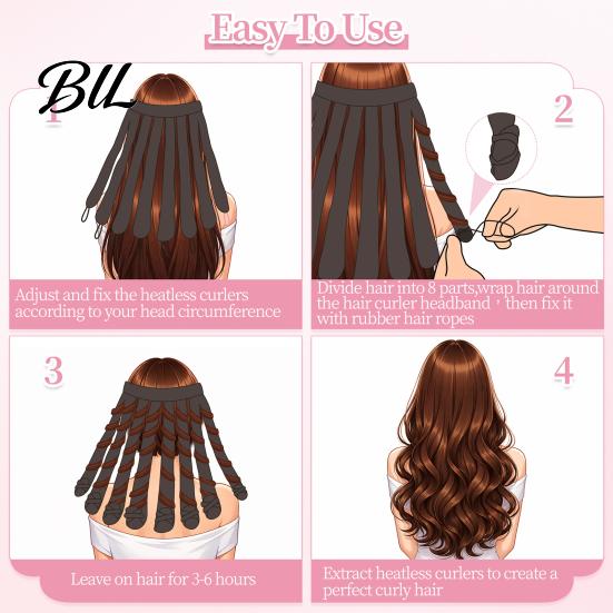 Damage Free Hair Curler No Heat Curling Rod Headband, Fo Long Thick Hair, Octopus Curl Styling Headband Curls Roller with Eight Claws, DIY Tool