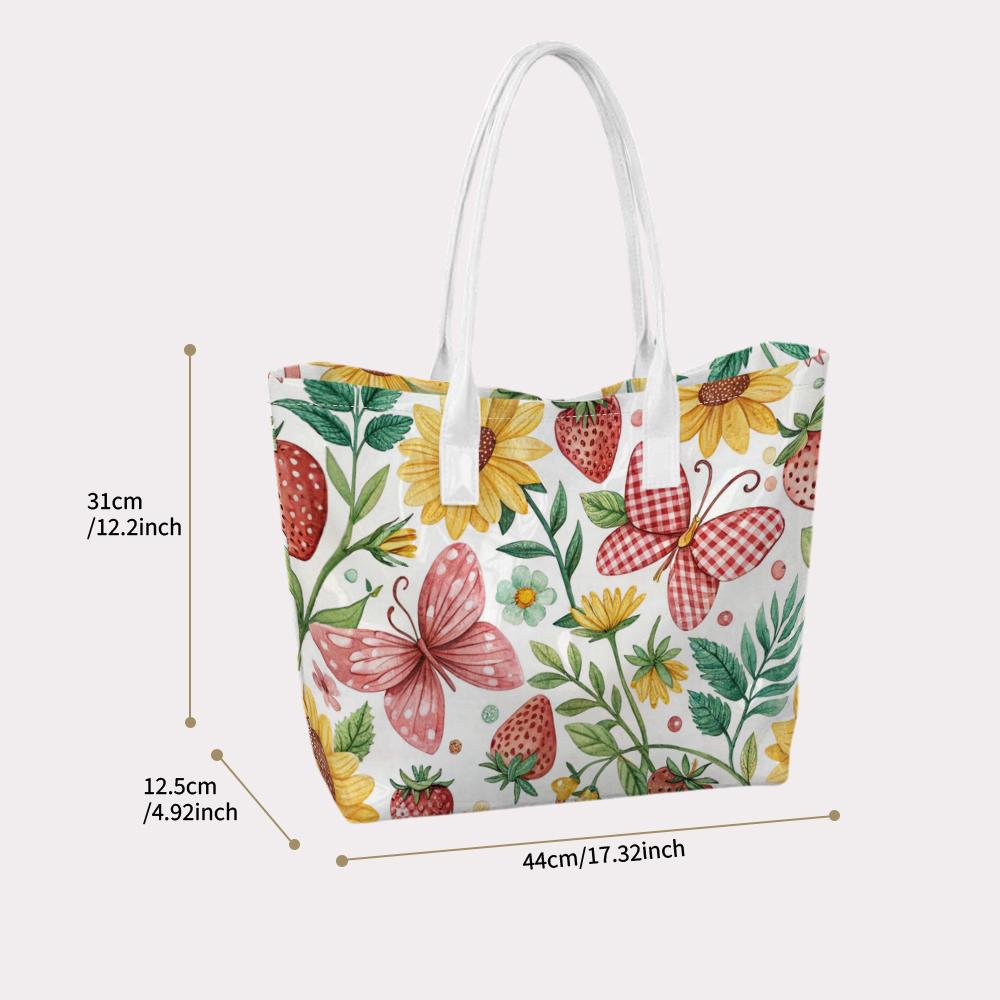 Cute Floral Butterfly Strawberry Fashion Casual Large Tote Bag For Women Daily Use Lightweight Stylish Shoulder Bag