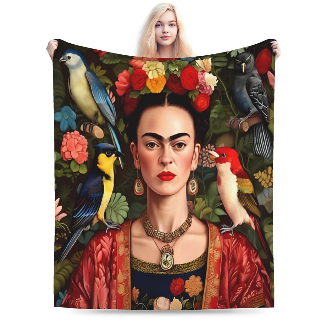 Fridaes Kahloes Merch Deky Měkký Korálový Fleece Plyšový Přehoz Pohodlná Přikrývka