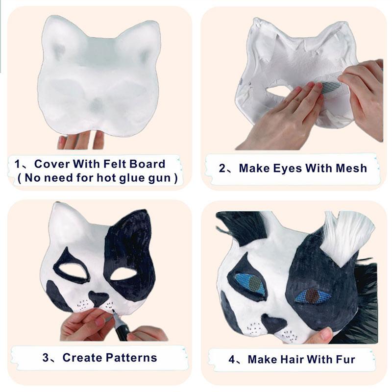 29Pcs Mask Set Blank Mask Half Face Hand Drawn Animal Cat Fox Mask Diy Handmade Graffiti Half Face Mask Party Christmas Gifts