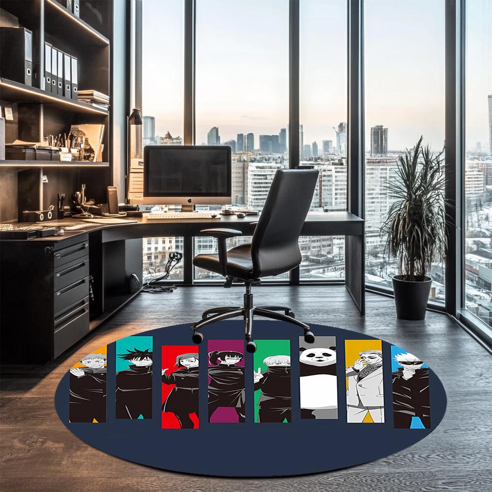 Jujutsu Kaisen Printed Round Rug Carpet Chair Rug Area Rug Entryway Doormats,for Office Chair Living Room Bedroom Kitchen Room.