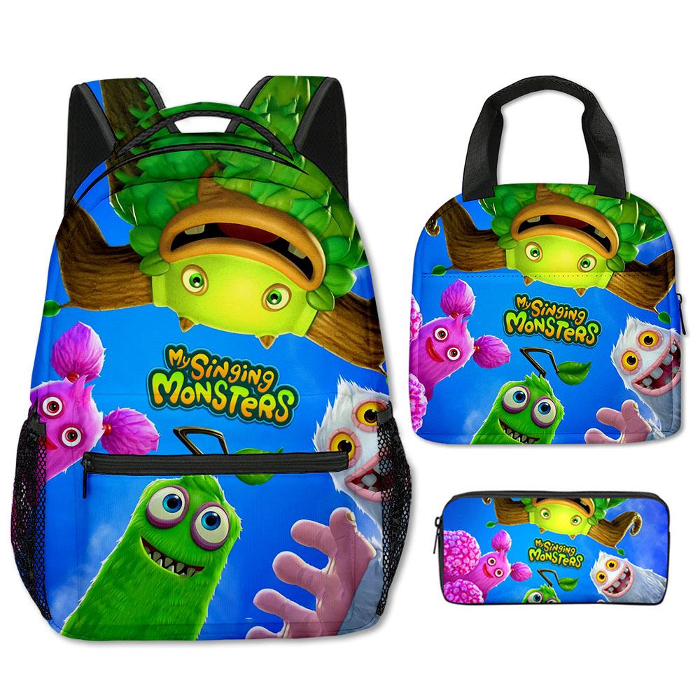Classic Popular my singing monsters 3D Printed 3pcs/Set School Bags Travel Notebook Backpack portable Lunch bag Pencil Case