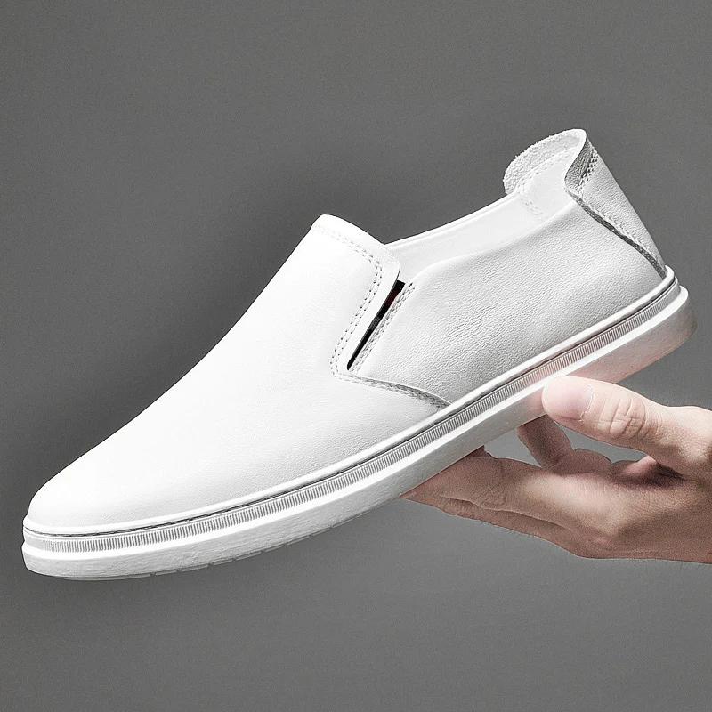 

Men s Leather Shoes Summer Shoe 2025 New Casual Sneakers Slip-on Soft Sole Breathable Shallow Loafers White Casual Shoes 44