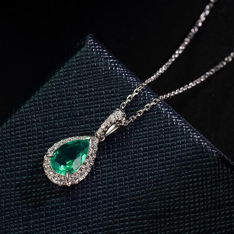  Jewelry Design Manufacturer 925 Sterling Silver Rhodium Plated Emerald Gemstone Green CZ Pendant Necklace for Women