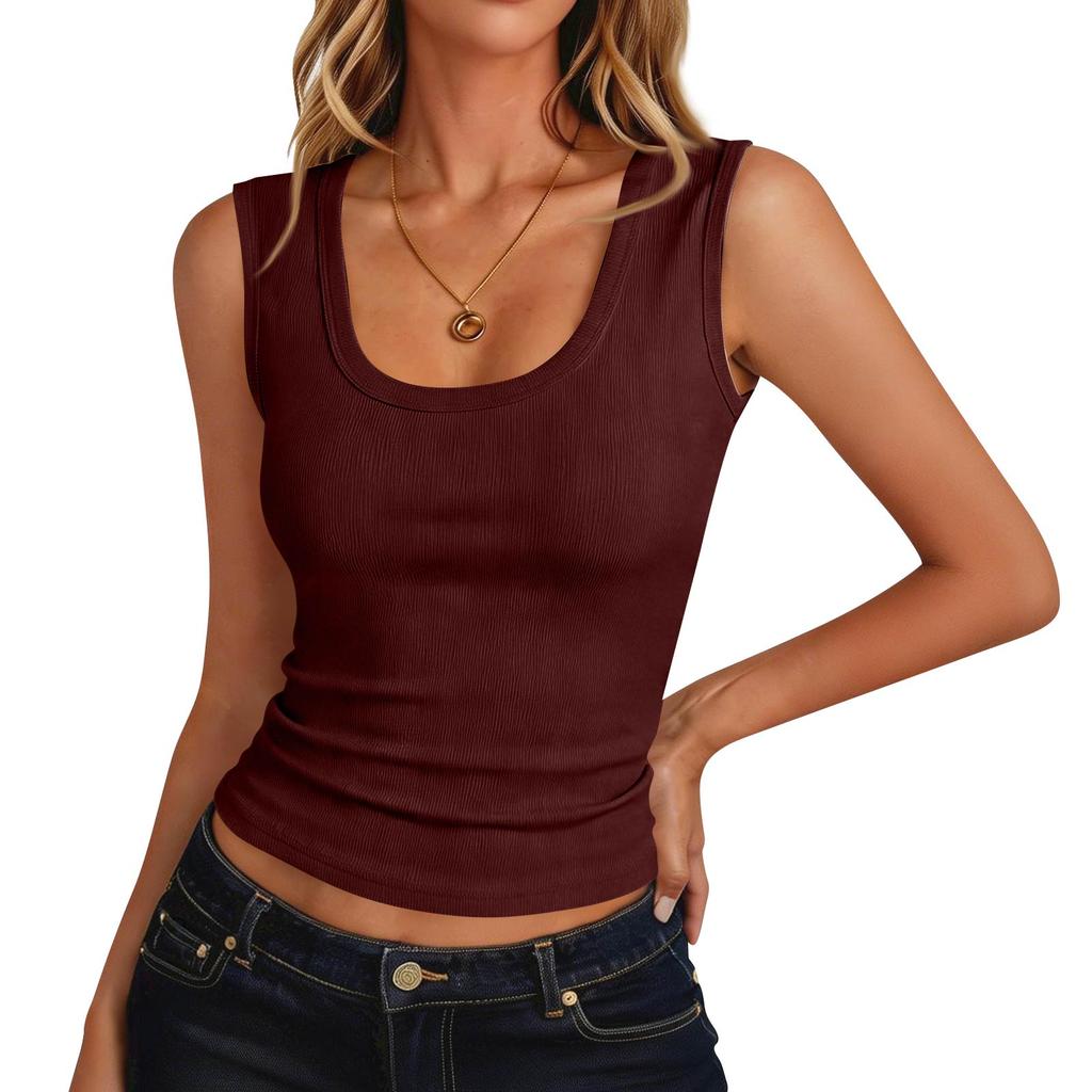 Womens Tank Tops Ribbed Scoop Neck Summer Sleeveless Top Fitted Basic Tee Shirts Slim Tanks Casual Clothes