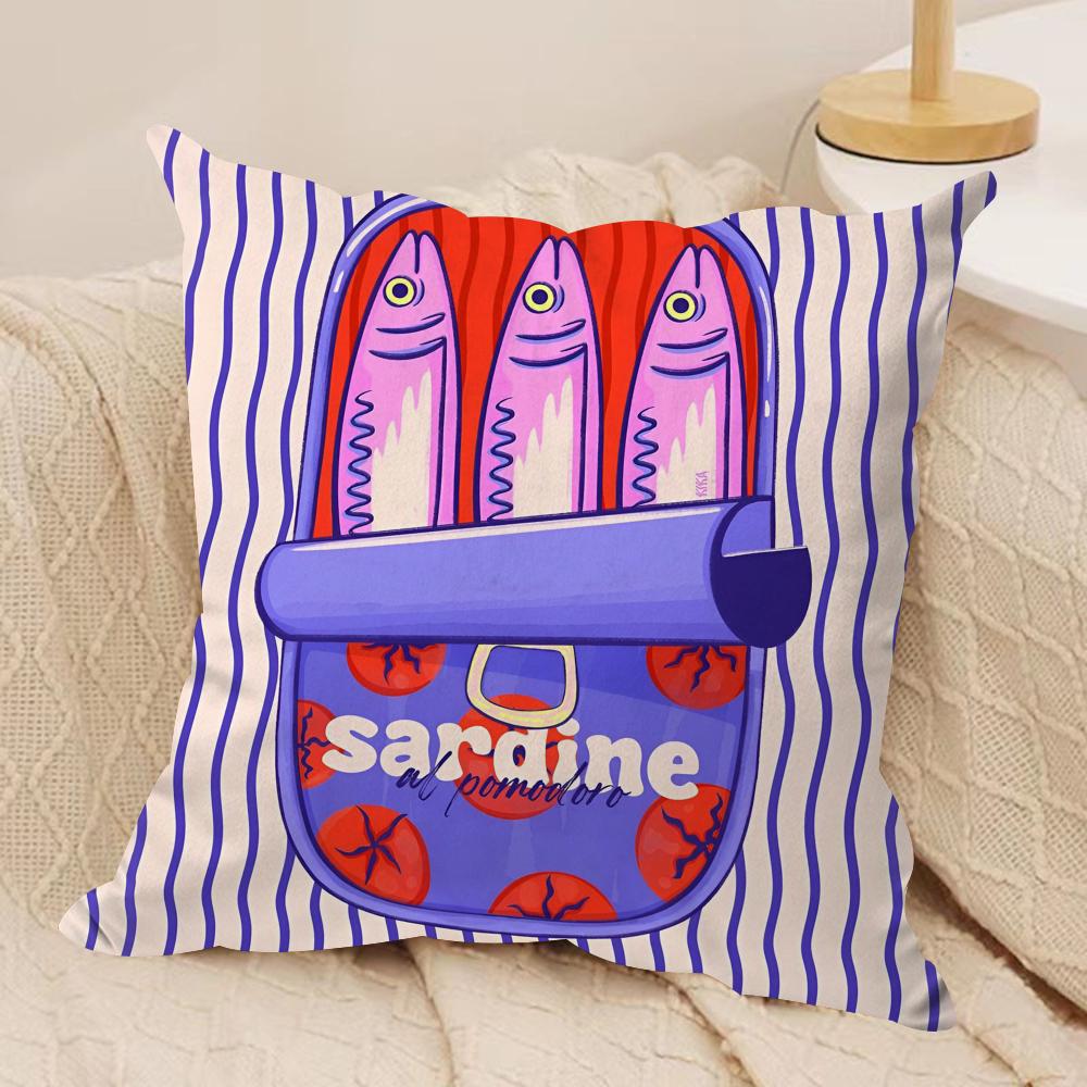 CoastalCharm Sardine Can Cushion Cover Soft Plush Fabric DoubleSided Printed Sofa Cushion Cover for All Seasons Home Decor Gift