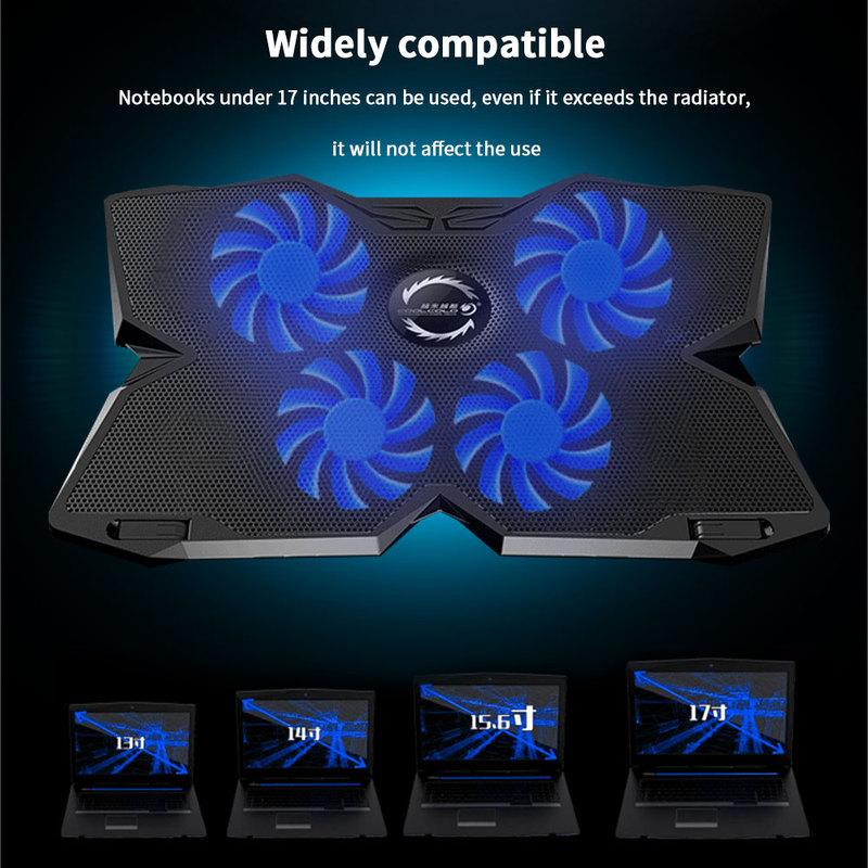 TISHRIC Laptop Cooler Stand 4 Cooling Fans Notebook Cooler Laptop Cooling Pad 2 USB Ports Notebook Stand Radiator For 13-17Inch