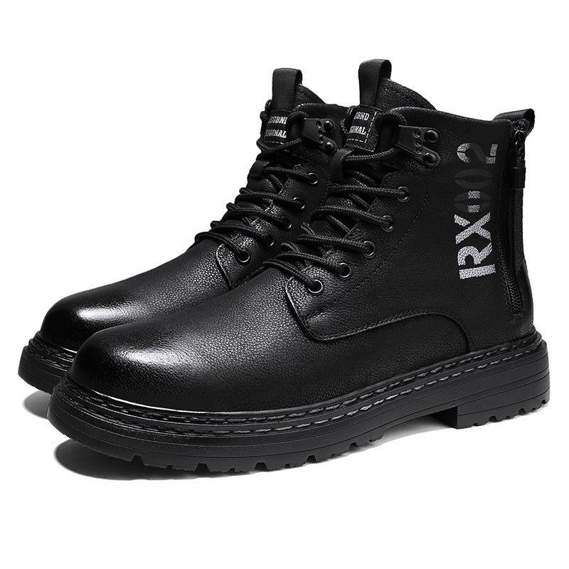 First layer cowhide men s Martin boots men s high-top leather shoes genuine leather winter zipper tooling boots 46 чёрный 10390₽