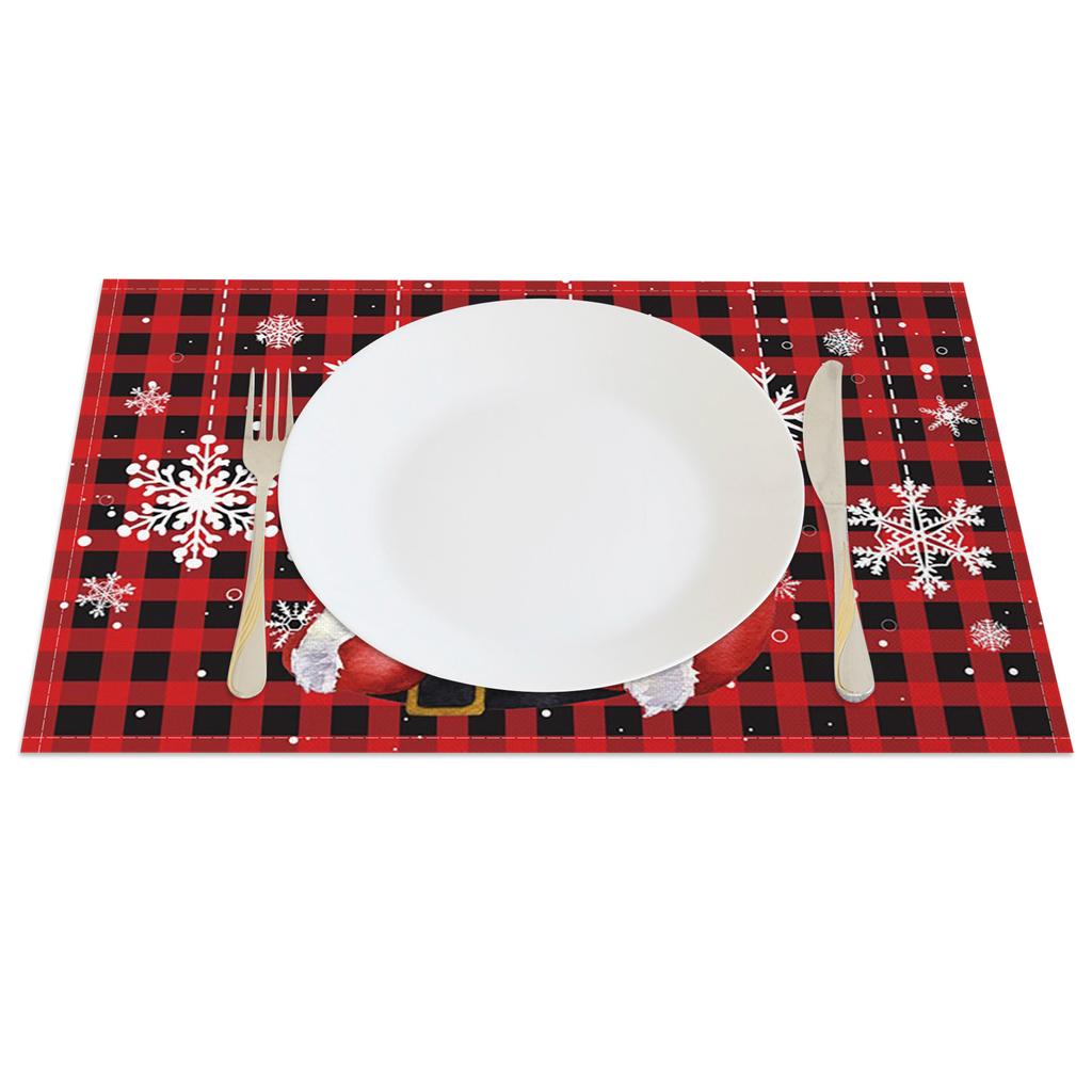 Christmas Placemats Santa Reindeer Sleigh Snowflakes Print Merry Christmas Festive Linen Dining Mats Western Table Holiday Decor