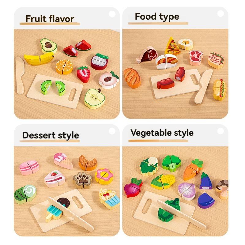 Simulation Kitchen Pretend Toy Wooden Classic Game Educational Toy For Children Kids Gift Cutting Fruit Vegetable Food Set