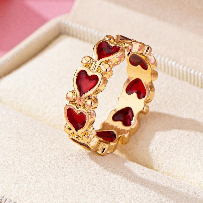 1pc Simple, Cute, Adorable European and American Style Metal Alloy Transparent Red Dripping Heart Ring, Red Heart Shaped Valentine's Day Ring