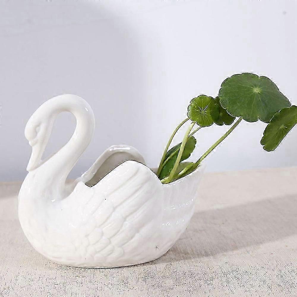 Creative White Swan Ceramic Flower Pot Multifunction Candlestick