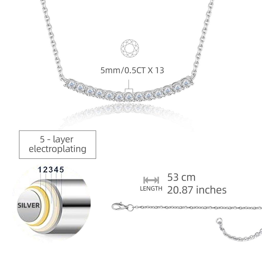 [FEIKFEIZ] Women's Moissanite Necklace, 925 Sterling Silver with 18K White Gold Plating, 0.5CT Lab-Grown Moissanite Diamond, Silver Pendant Necklace,