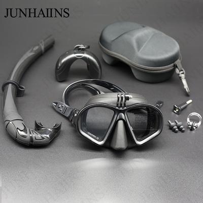 Masque de plongée à faible volume avec support Go-Pro et verre trempé, masque d'apnée de type J, ensemble de tuba avec support pour caméra, noir