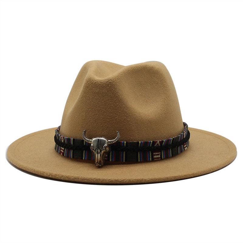 Woolen Jazz Top Hat Women'S Minority Style Flat-Brimmed Big Eaves Hat