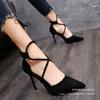 2021 New Cross-strap Roman Sandals Suede High-heeled Women's Shoes One-button Stiletto Pointed Sandals
