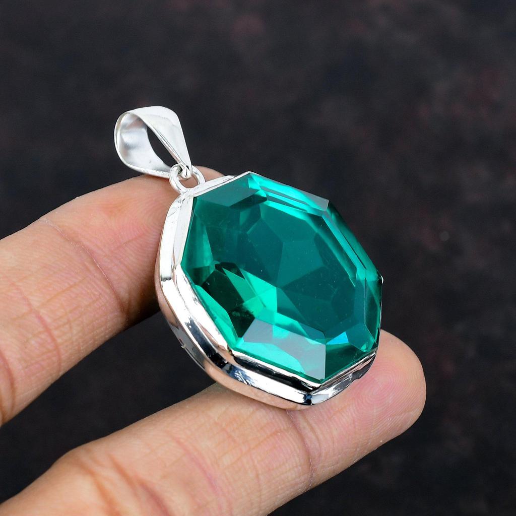 Faceted Chrome Diopside Pendant Real Gemstone Pendant 925 Sterling Silver Pendant Chrome Diopside Jewelry Handmade Pendant Engagement Gifts