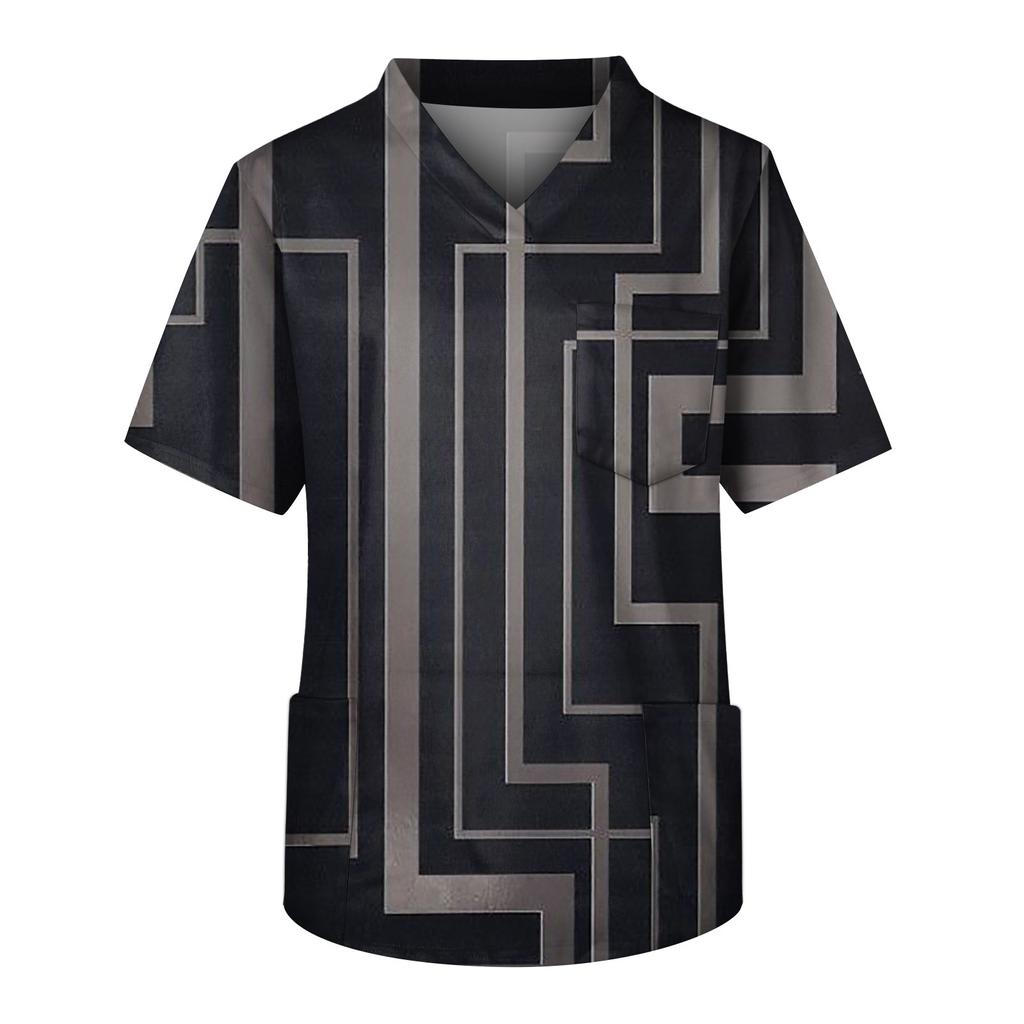 Mote Herre Kort Erm V-hals Trykket Arbeids Brystlomme Omsorgstopp