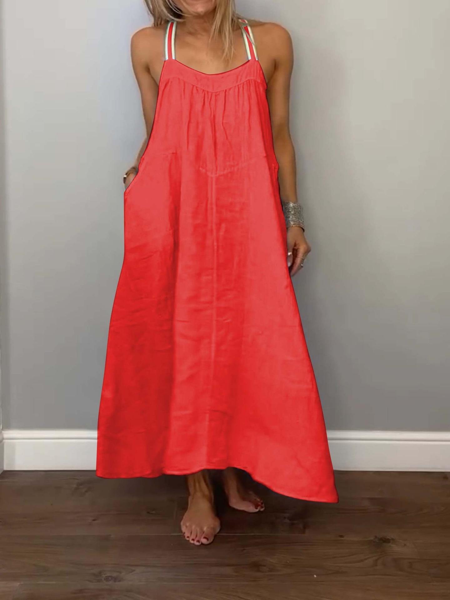 Europe, America, Europe and America 2026 summer new casual cotton and linen strap skirt S красный