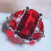 Fashion Female Jewelry Ring Have 925 Stamp AAA Big Red CZ Stone Wedding Engagement Rings for Women Party Jewelry Gift