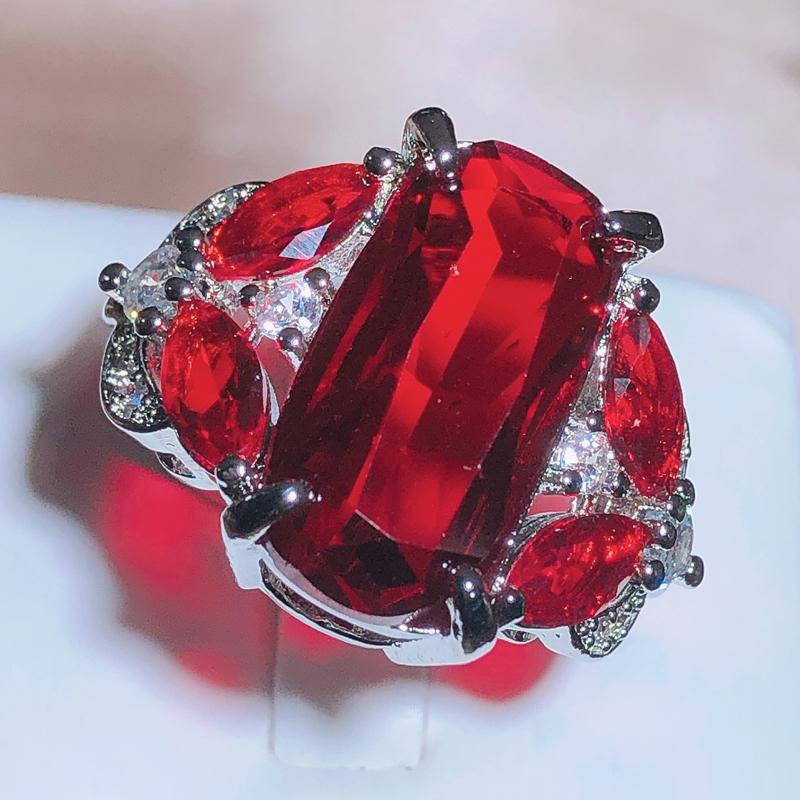 Fashion Female Jewelry Ring Have 925 Stamp AAA Big Red CZ Stone Wedding Engagement Rings for Women Party Jewelry Gift
