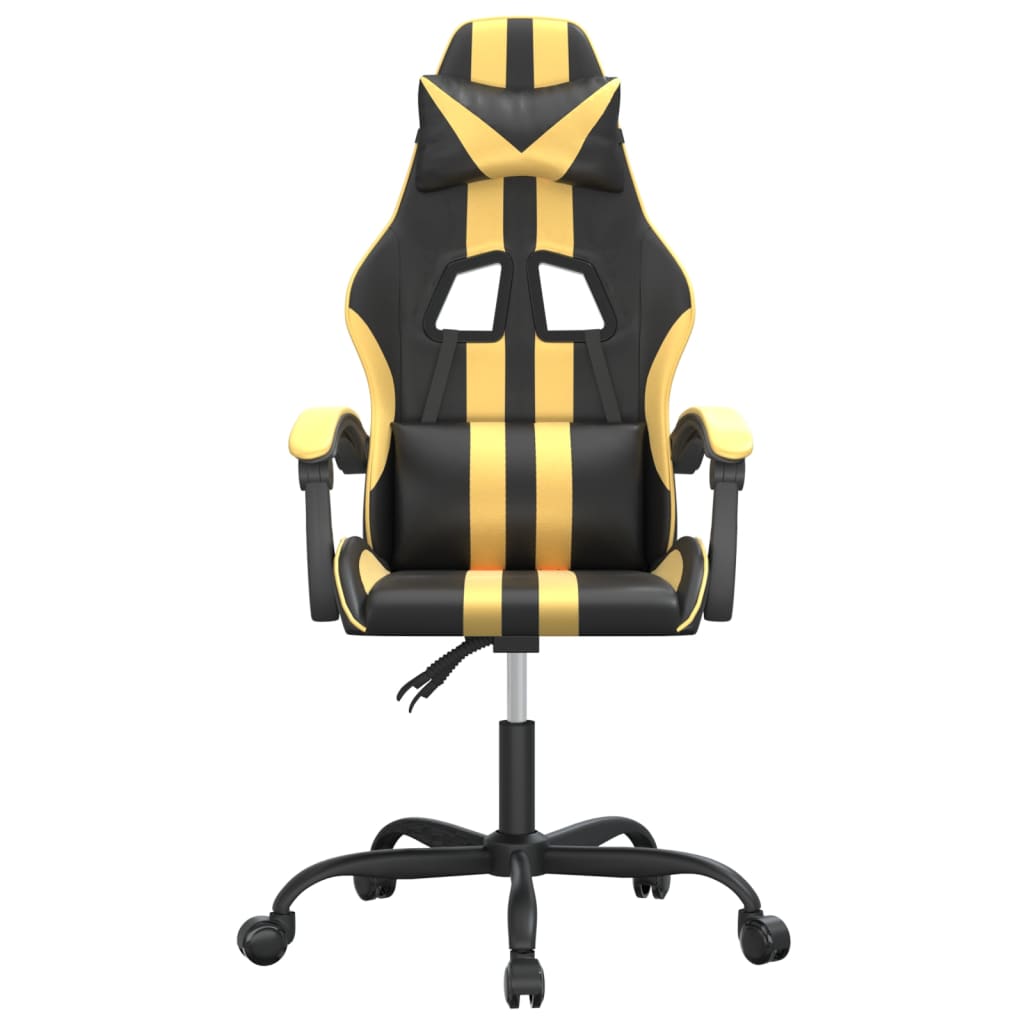 Gaming Chair Swivel Black and Gold PU Leather