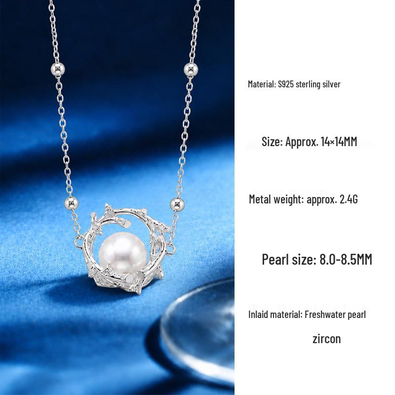 Retro French Luxury Freshwater Pearl Necklace with S925 Silver Branch Design for Women