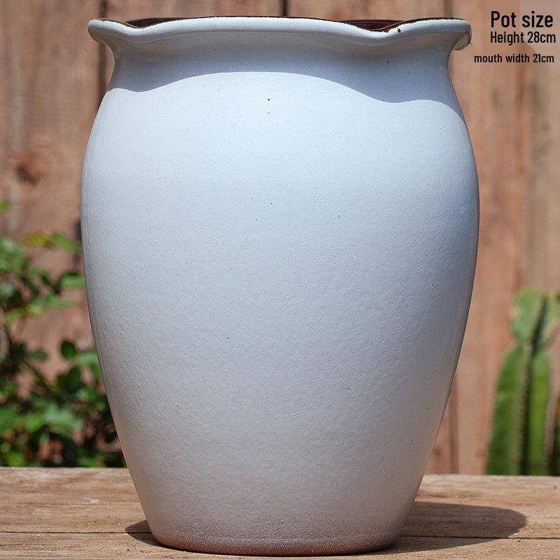 Extra Large White Ceramic Pot: European Style Succulent and Flower Pot for Courtyard Landscaping with Rough Texture and Large Caliber.