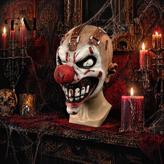 Creepy Haunted House Costume Halloween Clown Mask, Realistic Latex Horror Scary Mask with Party Supplies for Adults Red Nose Cosplay Parties