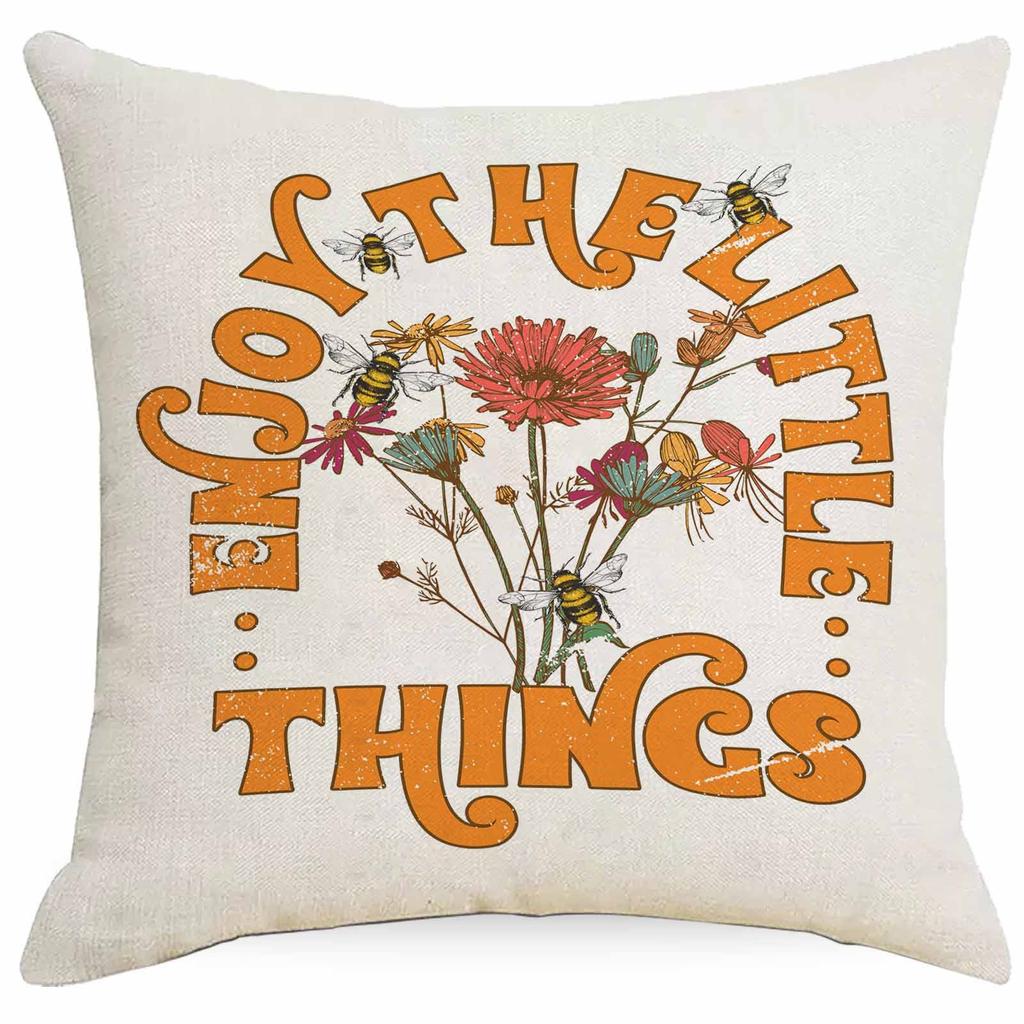 Western Summer Butterfly Bee Flower Pillowcase Home Sofa Cushion Pillowcase Decoration