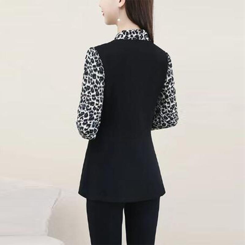 Autumn Women's Fack Two Piece Print Pactchwork Bow Shirt Female Elegant Fashion Long Sleeve Blouse Office Lady Blusa Top
