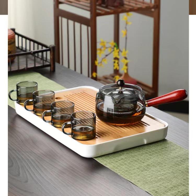 360° Otočná Skleněná Konvička Odolná Vysokým Teplotám pro Elektrické Keramické Sporáky - Styl Kung Fu Čaje